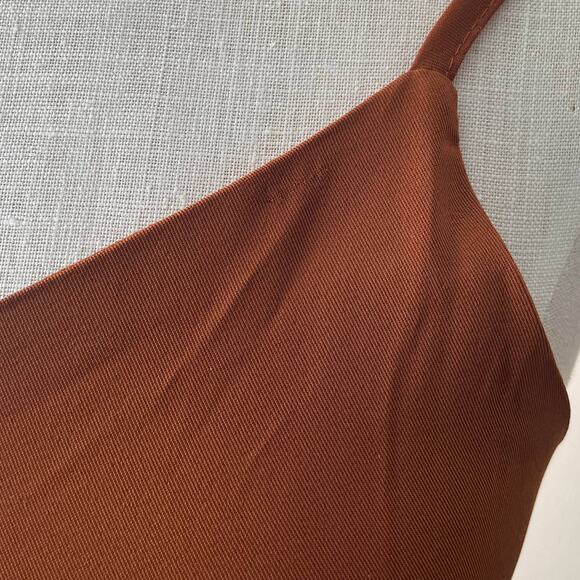 The Open Satin Silky Spaghetti Strap V-Neck Midi Dress in Burnt Orange -S - Picture 12 of 12